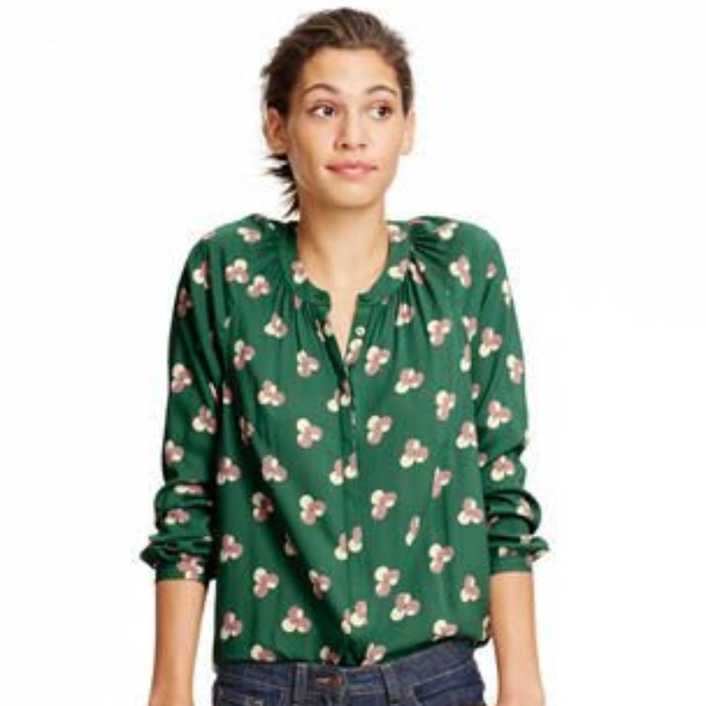 Boden Paris Blouse - Green Button Down Floral